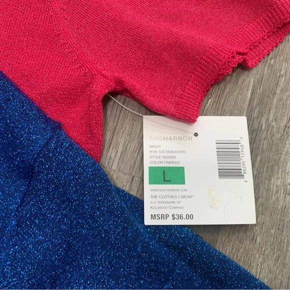 Vintage Sag Harbor Blue Sparkle Glitter Cropped Turtleneck Short Sleeve Top - Picture 3 of 10